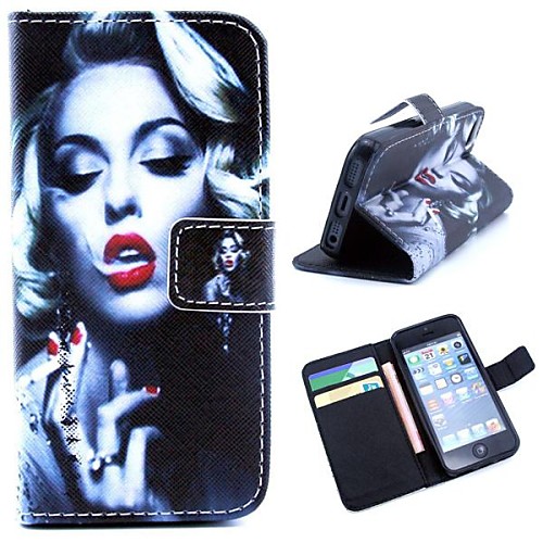 Marilyn Monroe Pattern of Smoking PU Leather Full Body Case with Stand and Money Holder for iPhone 5/5S