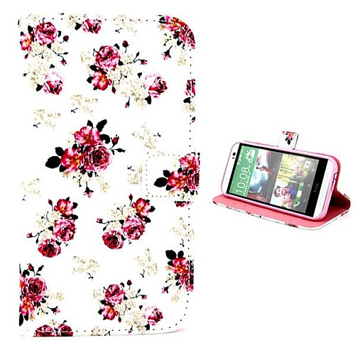 Beautiful Rose Pattern PU Leather Full Body Case with Stand and Money Holder for HTC M8