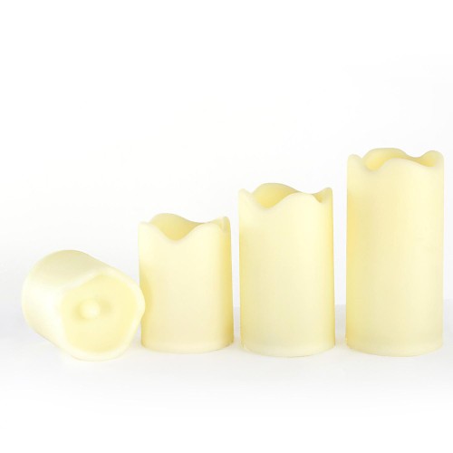 Set of 4 Ivory Color Plastic LED Pillar Candles with Dual-Timer