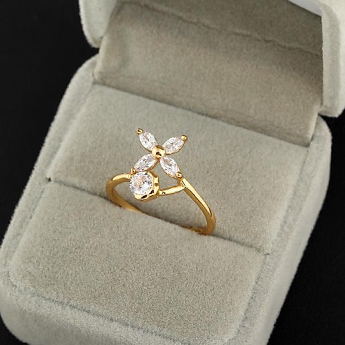 Women's New Gold Plated Hot Selling Elegant Flower Shape Zircon Rings