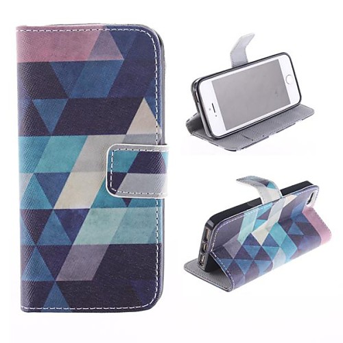 Multiple Triangle Pattern PU Full Body Case with Card Slot and Stand for iPhone 5/5S