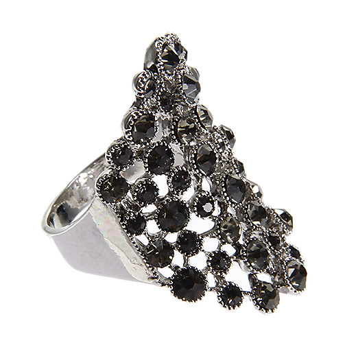 Classic Black Diamanted Silver Statement Ring(1 Pc)