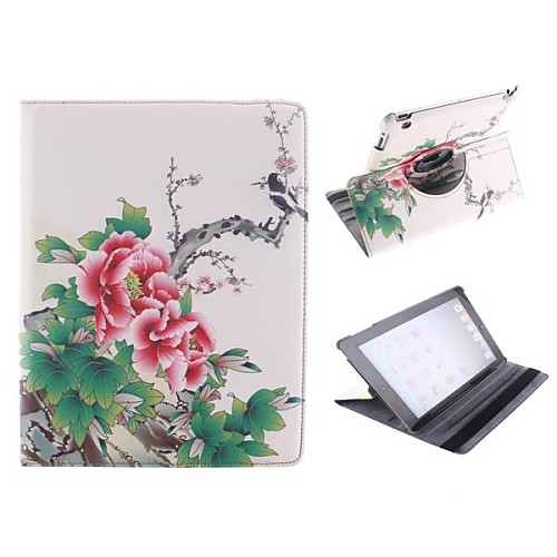 Red Flowers and the Branches Birdie 360 Degree Rotating PU Leather Case with Stand for iPad 2/3/4