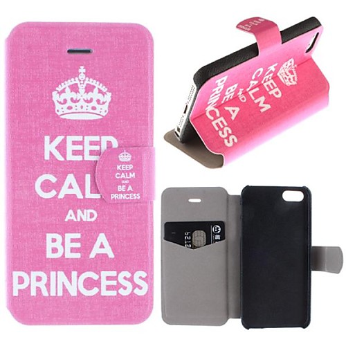 Crown Keep Calm and Be A Princess Pattern Clamshell PU Leather Full Body Case with Card Slot for iPhone 5/5S