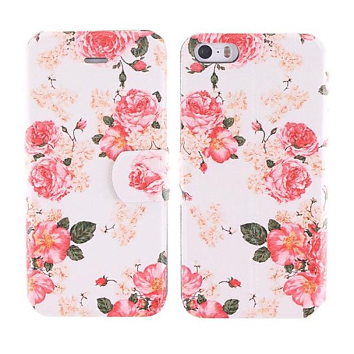 Red Flower Design PU Full Body Case with Card Slot for iPhone 5/5S