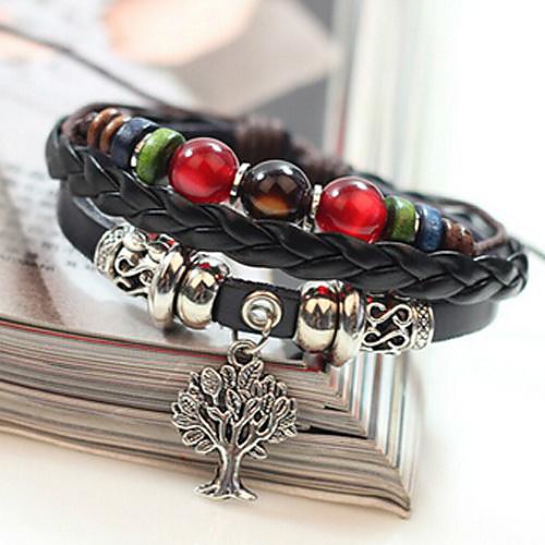 Unisex's Life Tree Colorful Beads Leather Braided Bracelets