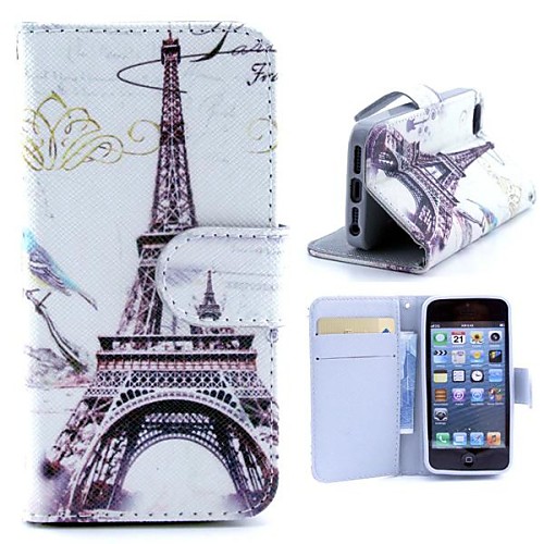 Eiffel Tower Design PU Leather Full Body Case with Stand and Money Holder for iPhone 5/5S