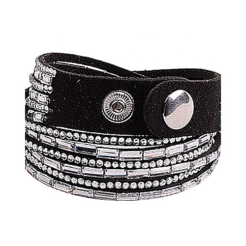 Multilayer Clear Rhinestone Leather Bracelet