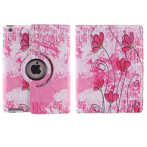 Pink Bottom Small Red Flowers Design 360 Degree Rotating PU Leather Case with Stand for iPad 2/3/4