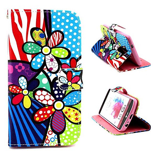 Color Flower Pattern PU Leather Full Body Case with Stand and Money Holder for LG G3