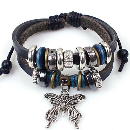 Unisex's Butterfly Beads Leather Braided Bracelets