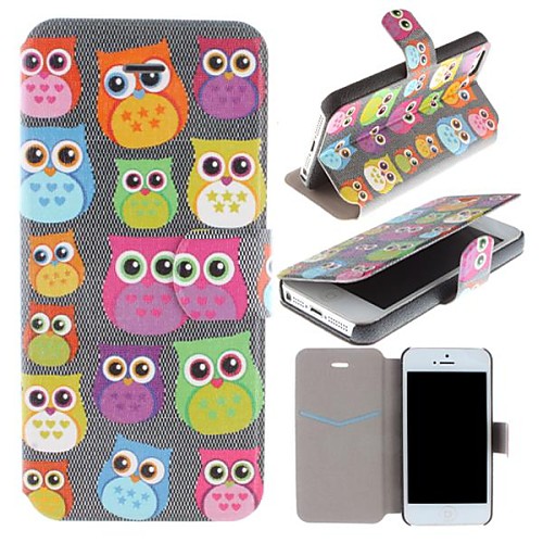 Cute Owl Pattern Clamshell PU Leather Full Body Case with Card Slot for iPhone 5/5S