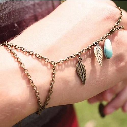 Women's  Fashion Personality Leaves Turquoise Connect Fingers Chain  Bracelets