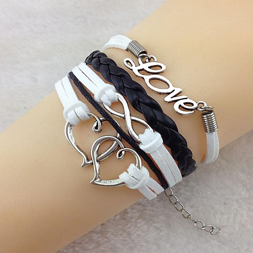 Vintage Double Heart LOVE8 18cm Unisex  Leather Wrap Bracelet(1 Pc)