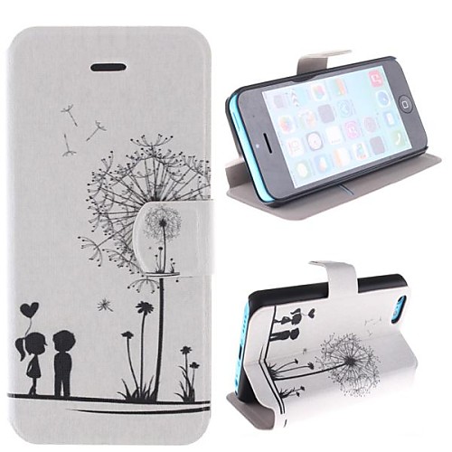 Dandelion Pattern and Lovers PU Full Body Case with Card Slot and Stand for iPhone 5C