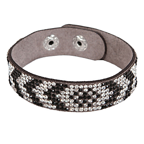 Multi-row Rhinestone Black & White Leather Bracelets