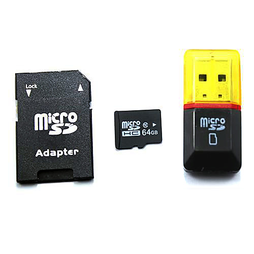 Карта памяти 64GB Class 10 MicroSDHC TF с переходником на SDHC SD и USB кардридер