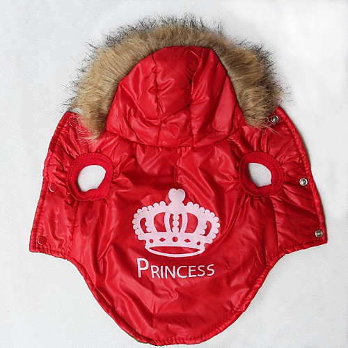 Princess Crown Pattern Cotton-Padded Hoodies Vest for Pets Dogs (Red Assorted Sizes)