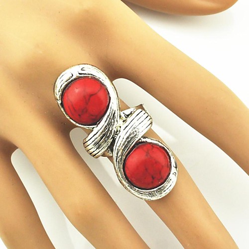 Toonykelly Vintage Look Female Tibet Alloy Turquoise Adjustable Ring (Red)(1pcs)