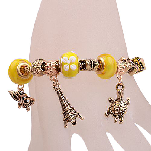 Yellow Beads Eiffel Butterfly Charm Bracelet