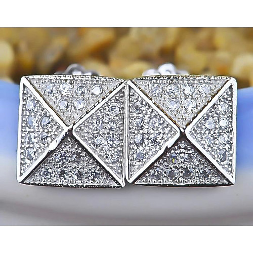 Women's Square Shape S925 Silver Diamond Earrings 2 pcs