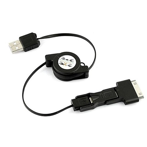 3 в 1 Выдвижной USB к Micro USB Mini USB 30-контактный кабель данных для IPhone 4 / 4s Ipad Ipod и других (разных цветов)