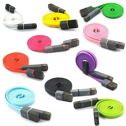 2in1 USB Noodle Data andSync Charger Cable Cord For iPhone 5/5S/5C Samsung S4/S5 Note 3 (100cm,Assorted Color)