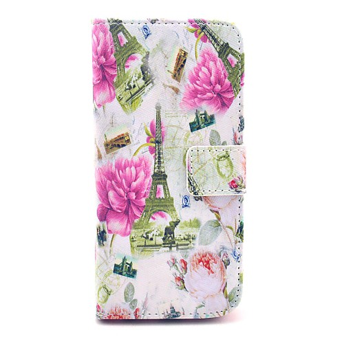 Eiffel Tower And Blooming Flowers Pattern PU Leather Full Body Case for iPhone 6 Plus