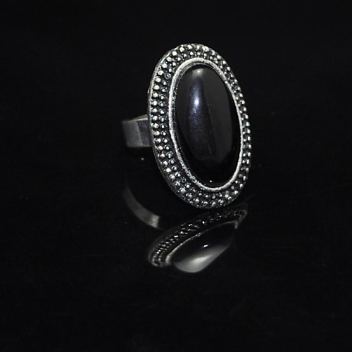 Toonykelly Vintage Female Tibet Alloy Black Stone  Adjustable Ring (1pcs)