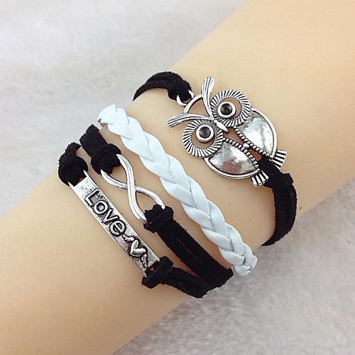 Vintage Owl 8 word LOVE 18cm Unisex  Leather Wrap Bracelet(1 Pc)