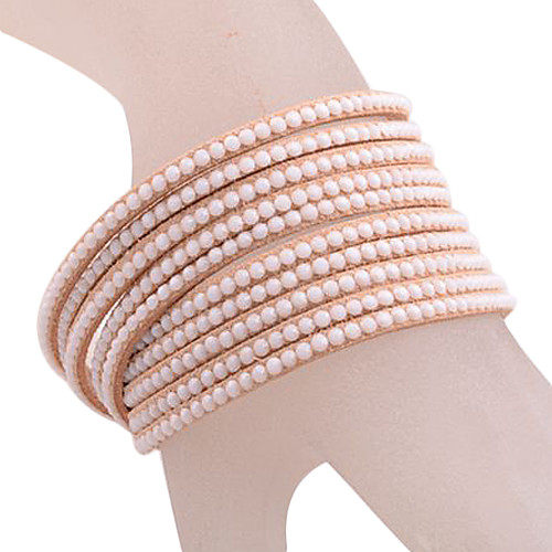 Multilayer Layer Rhinestone Leather Bracelet