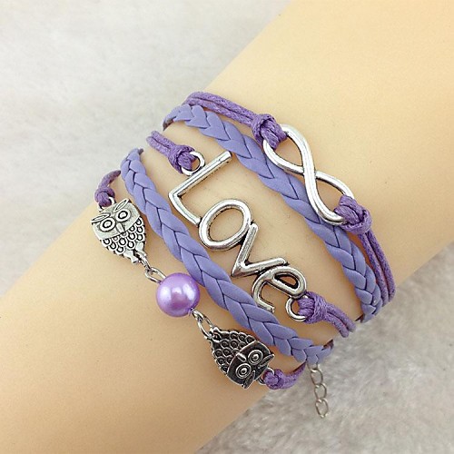 Vintage Owl LOVE8 word 18cm Unisex  Leather Wrap Bracelet(1 Pc)