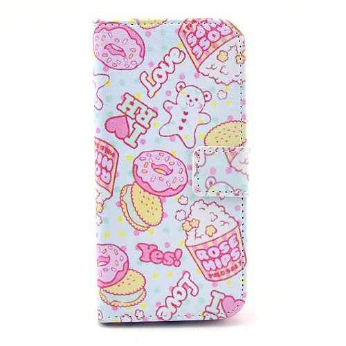 Bear Cookies And Popcorn Pattern PU Leather Full Body Case for iPhone 6