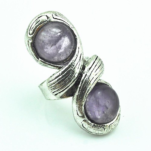 Toonykelly Vintage Female Tibet Natural Amethyst Adjustable Ring(Purple)(1pcs)