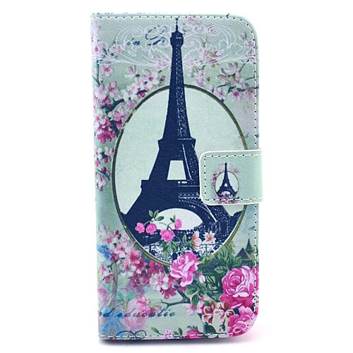 The Eiffel Tower And Blooming Flowers Pattern PU Leather Full Body Case for iPhone 6