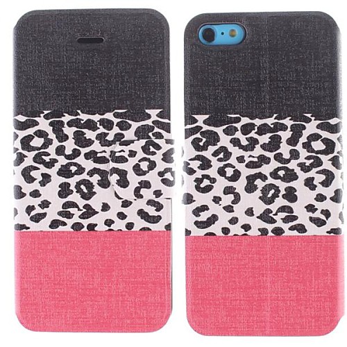 Three Color Leopard Grain Design Pattern Full Body Case with Stand and Card Slot for iPhone 5C