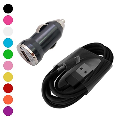 Elonbo 8 Pin to USB Data Charger Cable and USB Car Charger  for iPhone 5/5S/5C(200cm,Assorted Color)