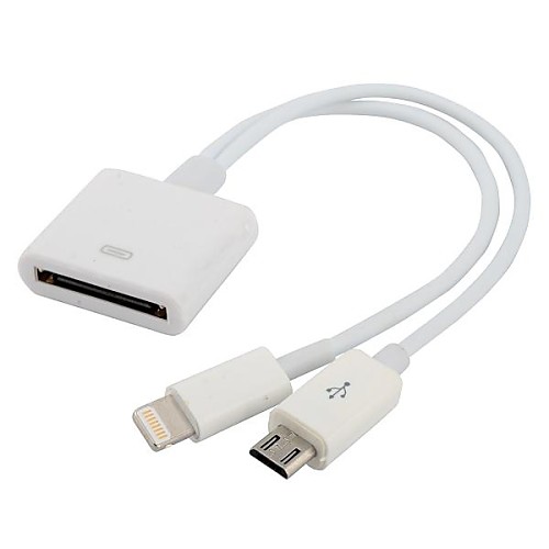 Female 30-Pin to 8-Pin and 5-Pin Micro USB Adapter Cable for iPhone 5/5S iPhone 4/4S New iPad iPod(15cm)