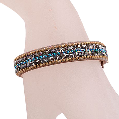 European Style Blue Rhinestone Leather Bracelet