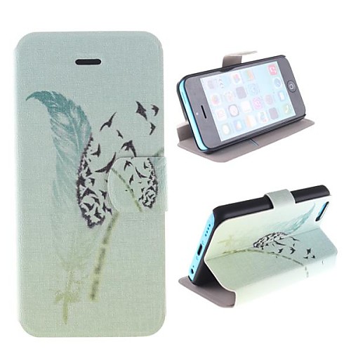 The Big Feather and Flying Bird Patterns PU Full Body Case with Card Slot and Stand for iPhone 5C