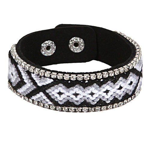 Fashion Rhinestone Hand-woven Tape Simple Leather Bracelets