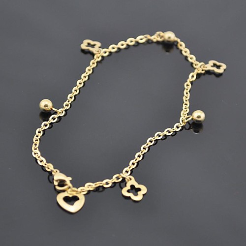 Toonykelly Fashion Flower Gold Women's Stainless Steel Pattern Anklet(1PC)