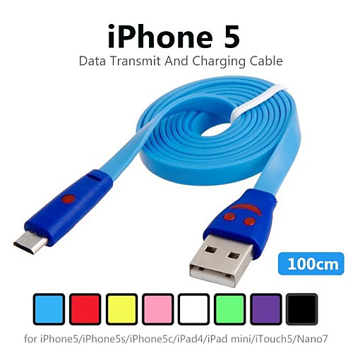 Colorful  8 Pin to USB Tenacity Light Smile Data Cable for iPhone 5/ iPad mini / iPad 5/ iPod (100cm, Assorted Colors)