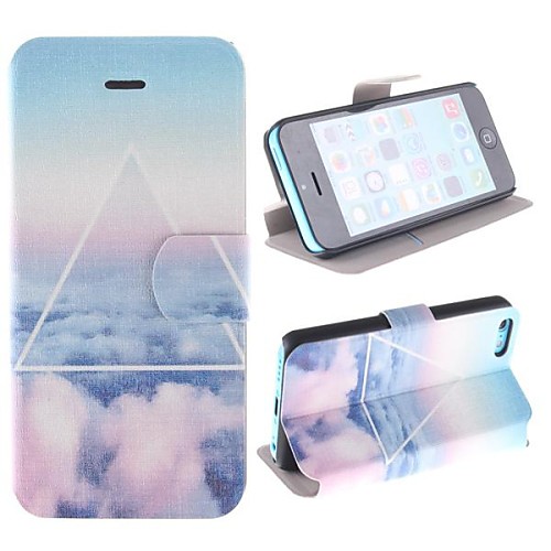 The Beauty of The Cloud Pattern PU Full Body Case with Card Slot and Stand for iPhone 5C