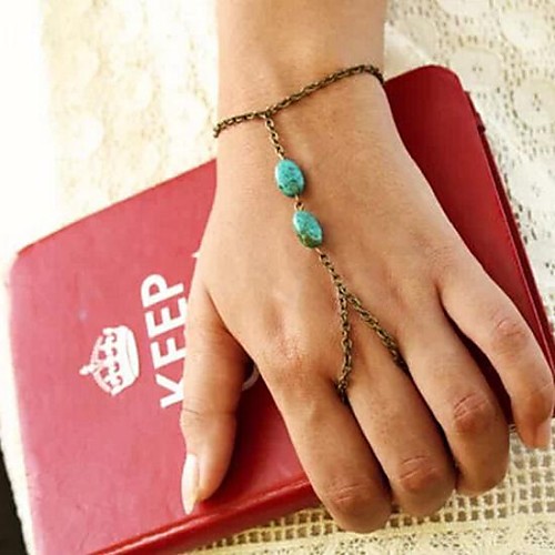 Women's  Fashion Personality Natural Turquoise Connect Fingers Chain  Bracelets