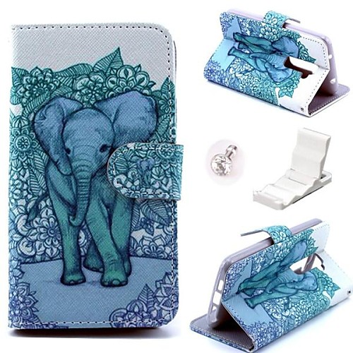 Green Sun Elephant Pattern PU Leather Case and Mini Display Stand with Diamond Dust Plug  for LG G2