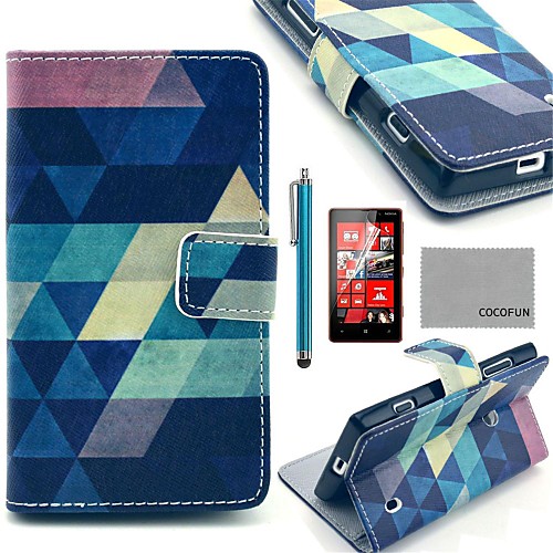 COCO FUN Blue Puzzle Pattern PU Leather Full Body Case with Screen Protector, Stylus and Stand for Nokia Lumia N520