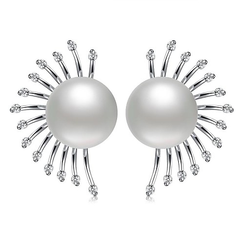 BRI.R Fashion S925 Silver  Inlaid with Natural Pearl Stud Earrings