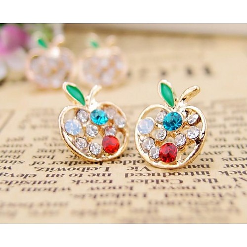 Love Is You Lovely Hollow Out Green Apple Color Diamond Drill Earpins Fashion