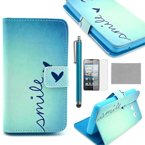 COCO FUN Cute Heart Pattern PU Leather Full Body Case with Screen Protector, Stylus and Stand for Huawei Y300